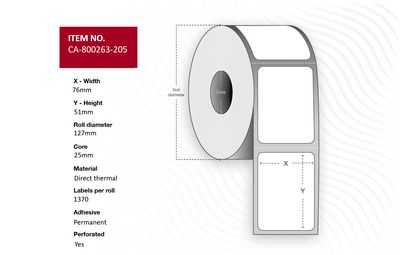 Capture etiketove medium 76 x 51 mm, termo coated, 1370 et./rolka, 12 roliek/box