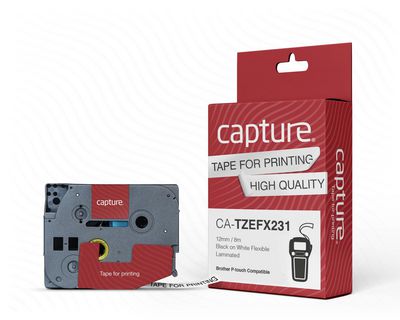 Capture paska TZe-FX231 12 mm x 8 m FLEXIBILNA, cierna na bielej (Brother kompat.)